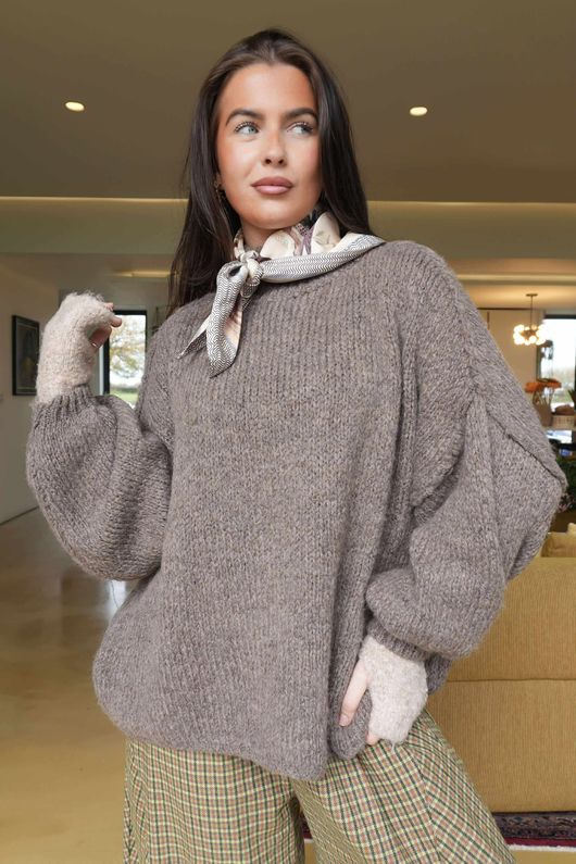 Big Softie Funnel Grunge Knit Mocha